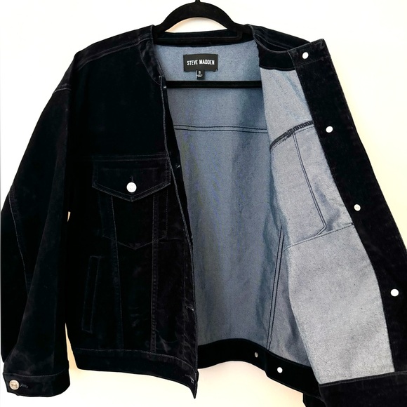 Steve Madden Trucker Jacket Blue Velvet Denim - Picture 6 of 7
